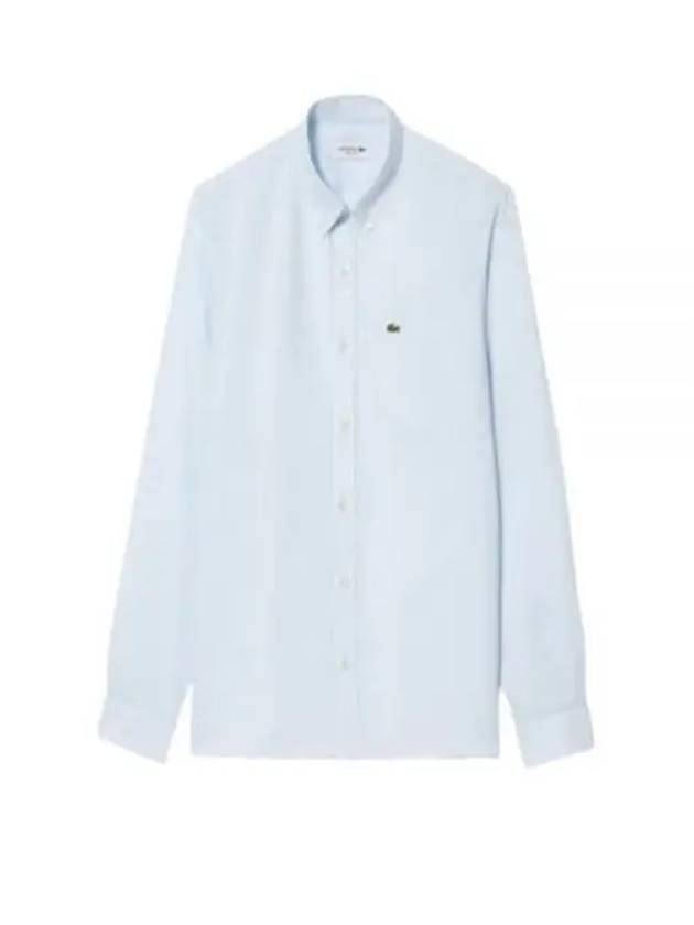 Logo Patch Linen Long Sleeve Shirt Sky Blue - LACOSTE - BALAAN 2