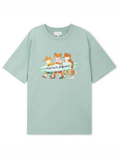 Men s Surfing Fox Seafoam Blue Short Sleeve T Shirt MM00120KJ0118 SB 1156384 - MAISON KITSUNE - BALAAN 1