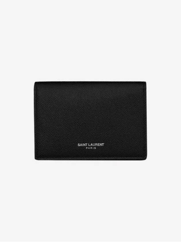 Business Flap in Grain De Poudre Embossed Leather Card Wallet Black - SAINT LAURENT - BALAAN 5