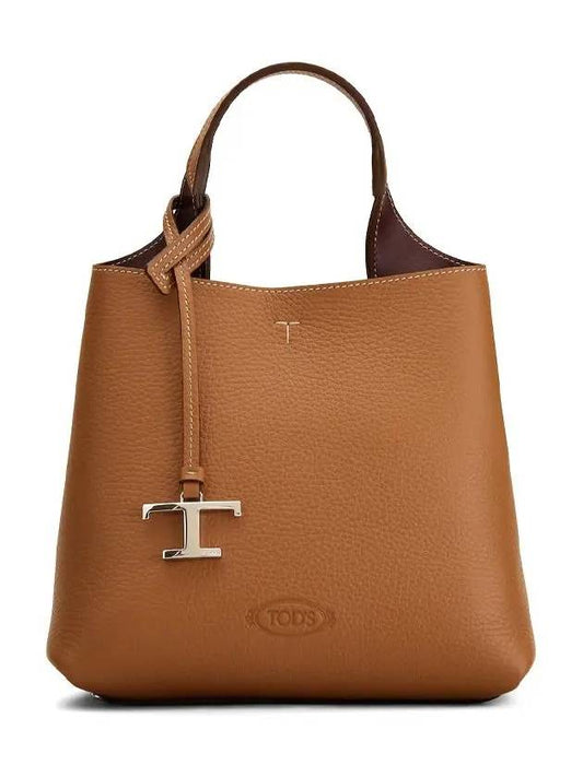 Logo Mini Leather Tote Bag Brown - TOD'S - BALAAN 2