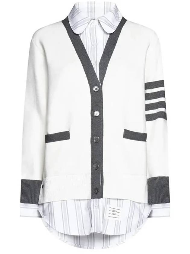 Milano Stitch Oxford Shirt Cardigan Set White - THOM BROWNE - BALAAN 2