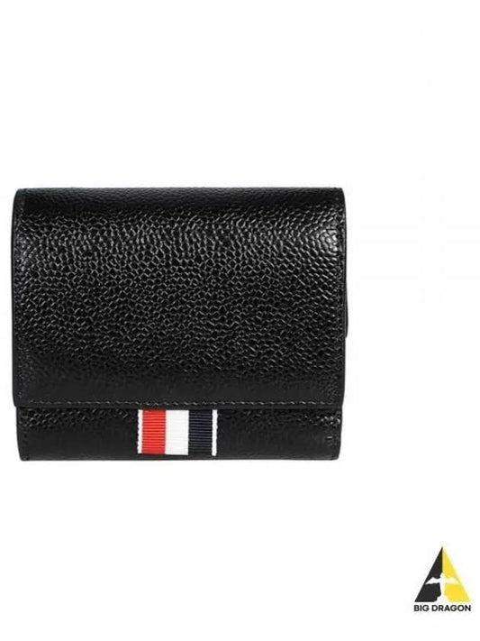 RWB Stripe Pebble Leather Tri-fold Half Wallet Black - THOM BROWNE - BALAAN 2