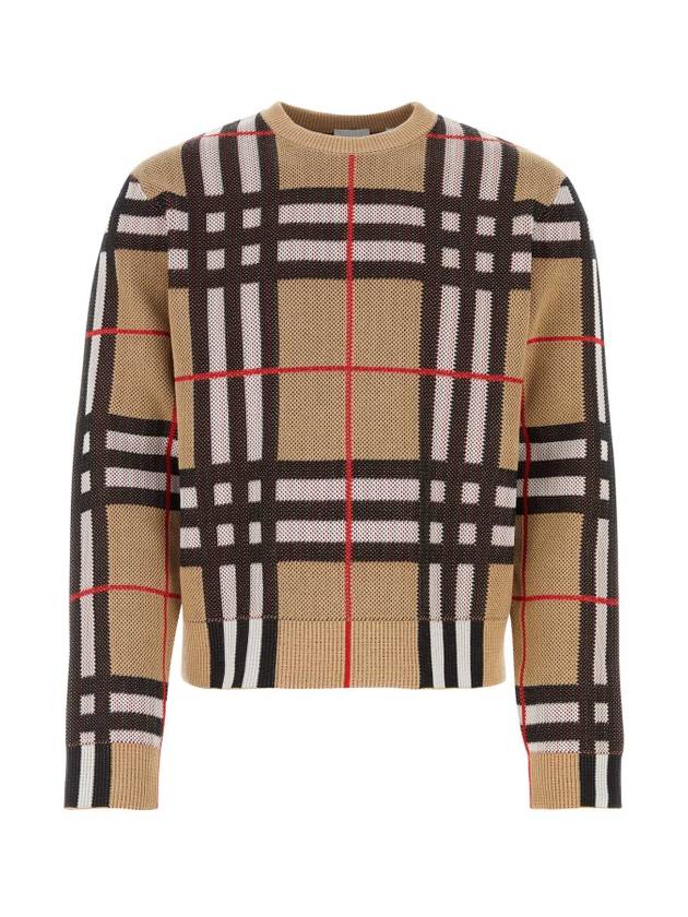 Check Technical Cotton Knit Top Beige - BURBERRY - BALAAN 1