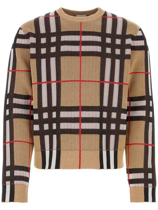 Check Technical Cotton Knit Top Beige - BURBERRY - BALAAN 1