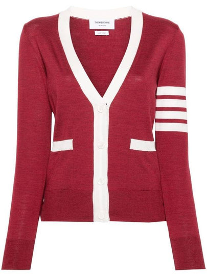 Fine Merino Wool 4 Bar Relaxed Fit Cardigan Red - THOM BROWNE - BALAAN 2