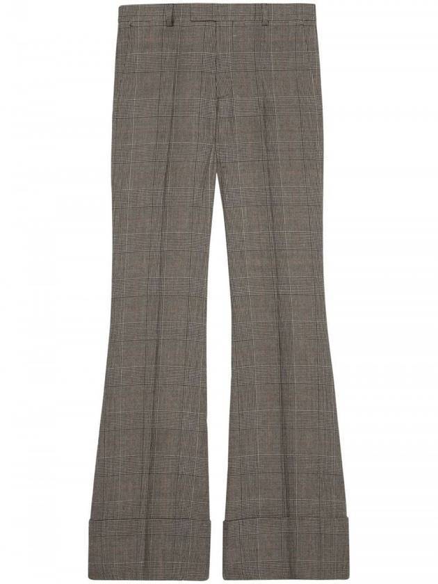 Prince Of Wales Wool Linen Straight Pants Grey - GUCCI - BALAAN 1