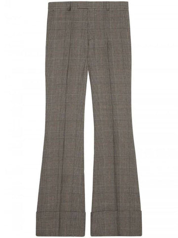 Prince Of Wales Wool Linen Straight Pants Grey - GUCCI - BALAAN 1