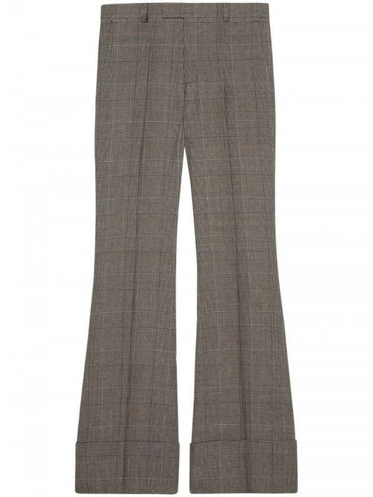 Prince Of Wales Wool Linen Straight Pants Grey - GUCCI - BALAAN 1