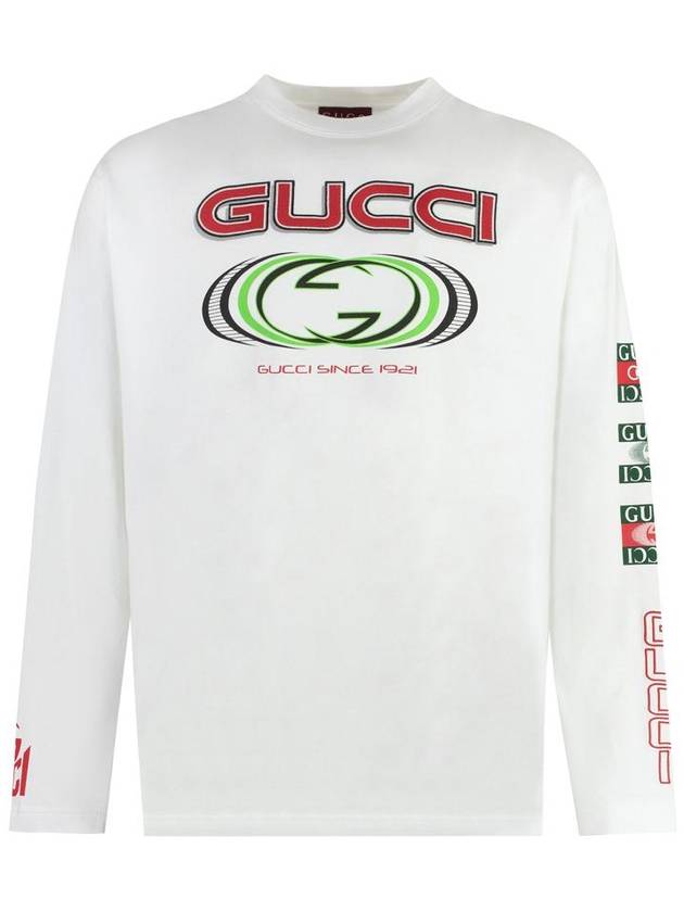 Printed Cotton Jersey Long Sleeve T Shirt White - GUCCI - BALAAN 2