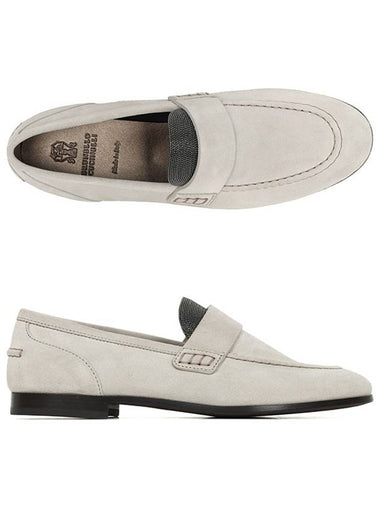 Monili Suede Penny Loafers Light Grey - BRUNELLO CUCINELLI - BALAAN 1