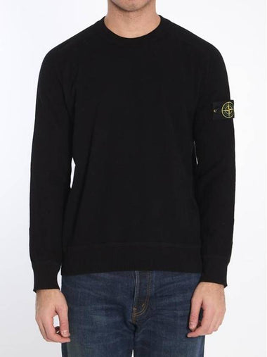 Logo Patch Crew Neck Knit Top Black - STONE ISLAND - BALAAN 1