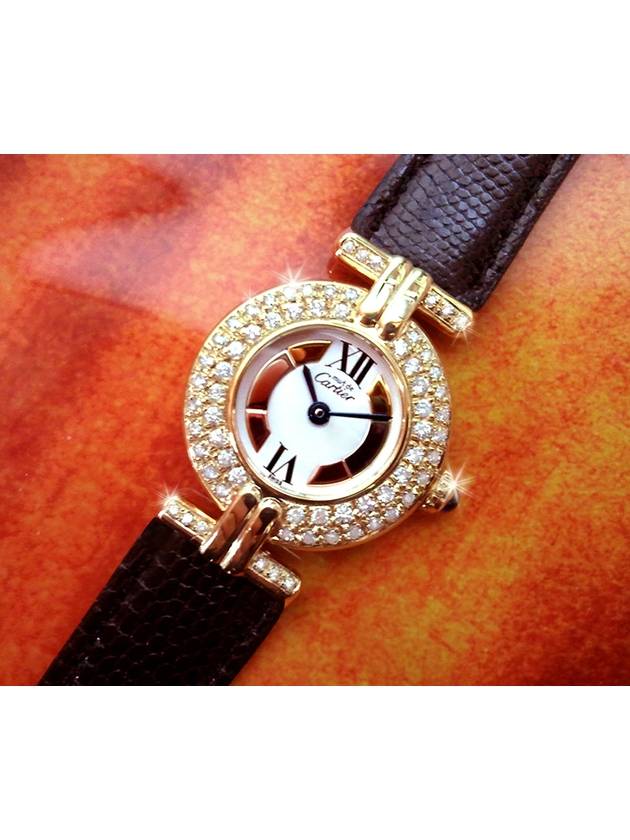 Clos Trinity Tricolor Roman Dial Full Diamond Women s Leather Quartz Watch - CARTIER - BALAAN 6