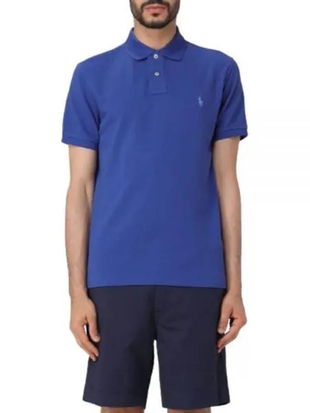 Embroidered Blue Pony Slim Fit Polo Shirt Dark Blue - POLO RALPH LAUREN - BALAAN 2