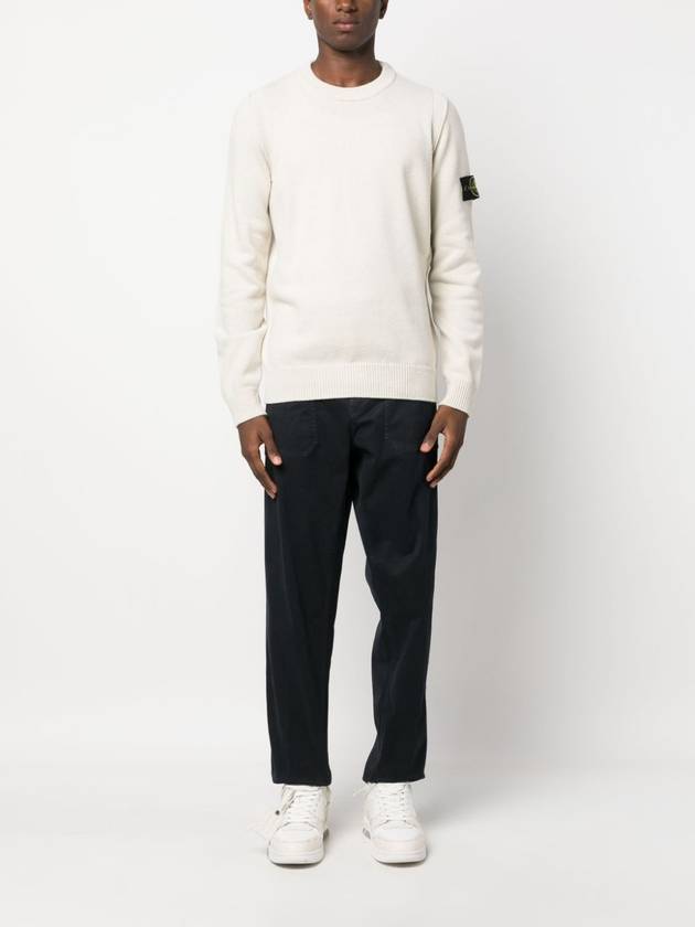 Logo Patch Crew Neck Wool Knit Top Off-White - STONE ISLAND - BALAAN 4