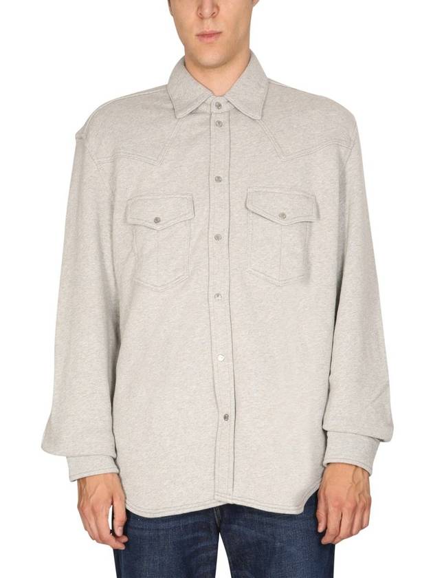 Men's Studded Button Long Sleeve Shirt Gray - DIESEL - BALAAN 2