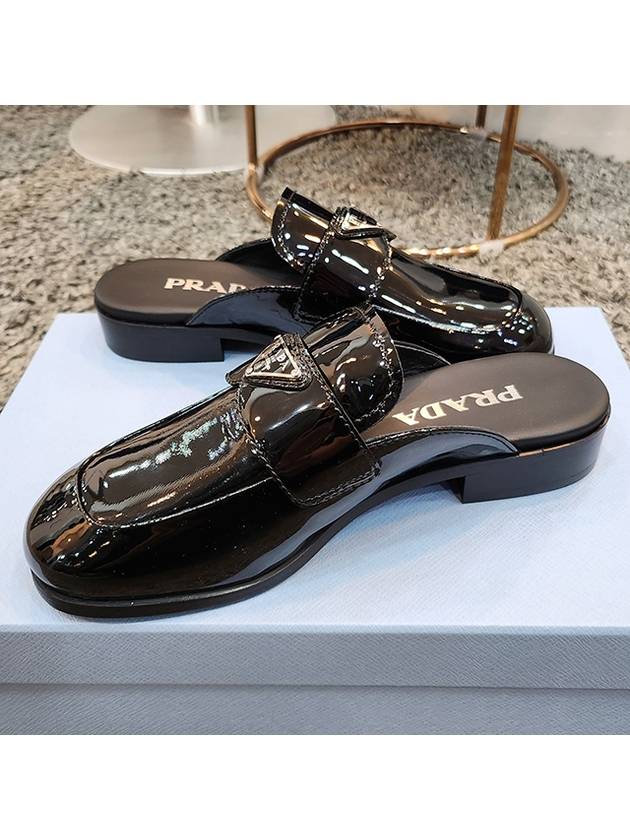 Triangle Logo Patent Leather Mules Black - PRADA - BALAAN 6