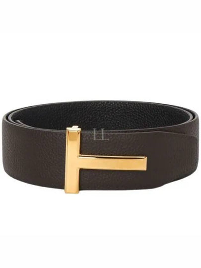 Gold Soft Grain Leather T Icon Belt Brown Black - TOM FORD - BALAAN 2