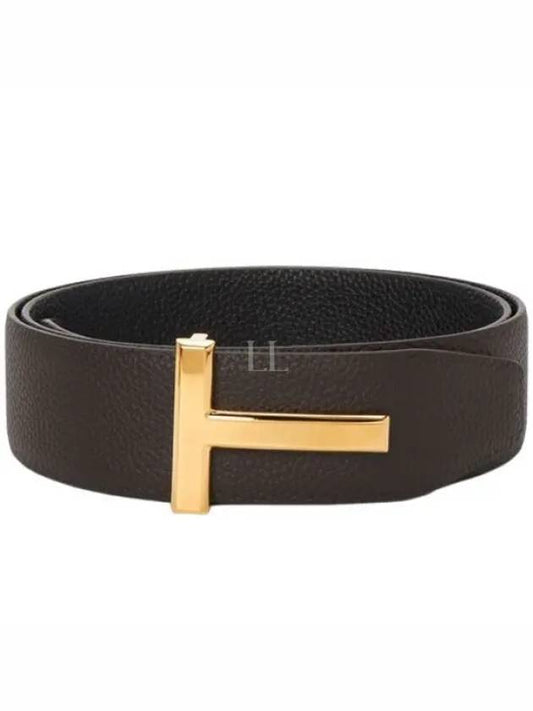 Gold Soft Grain Leather T Icon Belt Brown Black - TOM FORD - BALAAN 2