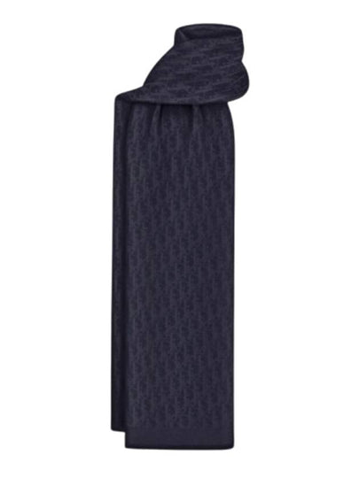 Oblique Stole Wool Silk Blend Scarf Navy - DIOR - BALAAN 2