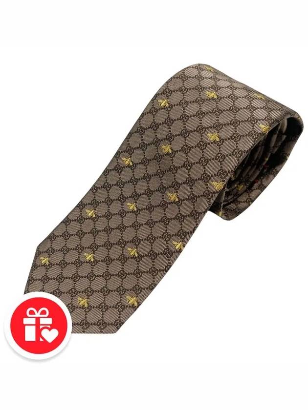 Interlocking GG Pattern Bee Print Tie Beigle - GUCCI - BALAAN 7