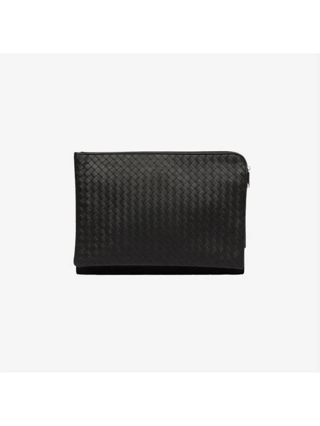 Intrecciato Weaving Zipper Clutch Bag Black - BOTTEGA VENETA - BALAAN 4