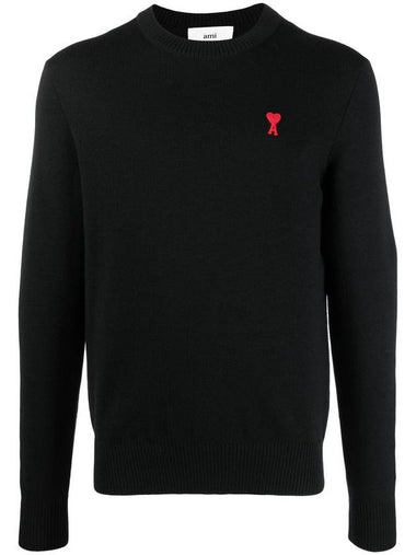 Men's Heart Logo Wool Knit Top Black - AMI - BALAAN 1