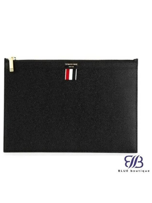 Pebble Grain Three Stripes Zipper Small Clutch Bag Black - THOM BROWNE - BALAAN 2