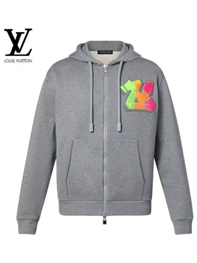 3D LV Graffiti Embroidery Zipper Hooded Gray 1AA4X6 - LOUIS VUITTON - BALAAN 1