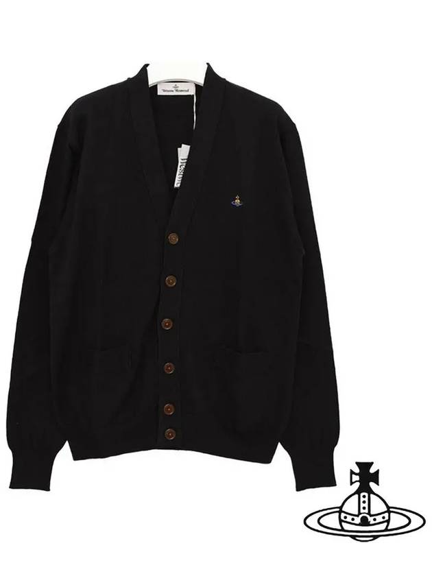 ORB Embroidery Logo V Neck Cardigan Black - VIVIENNE WESTWOOD - BALAAN 2