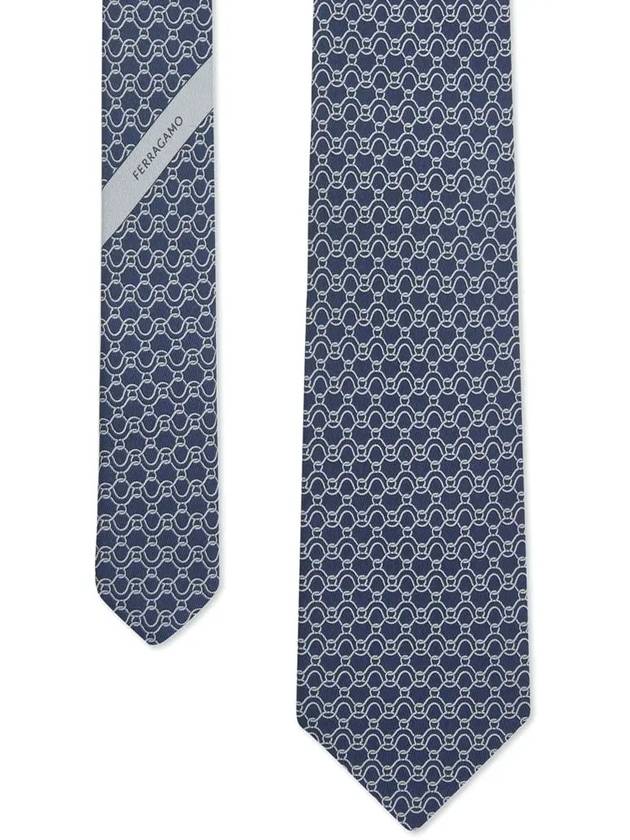 Wave Print Silk Tie Dark Blue - SALVATORE FERRAGAMO - BALAAN 5