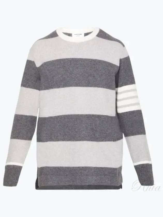 Rugby Stripe Merino 4 Bar Crew Neck Pullover Knit Top Grey - THOM BROWNE - BALAAN 2