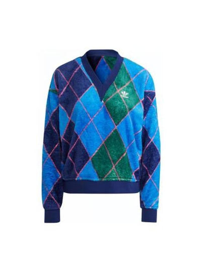 Argyle Fluffy V-Neck Sweatshirt Green Blue - ADIDAS - BALAAN 2