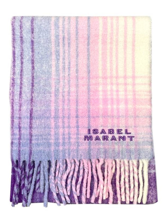 Firny Embroidery Logo Check Alpaca Muffler Lilac - ISABEL MARANT - BALAAN 2