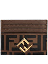 Logo Diamond Leather Card Wallet Brown - FENDI - BALAAN 2