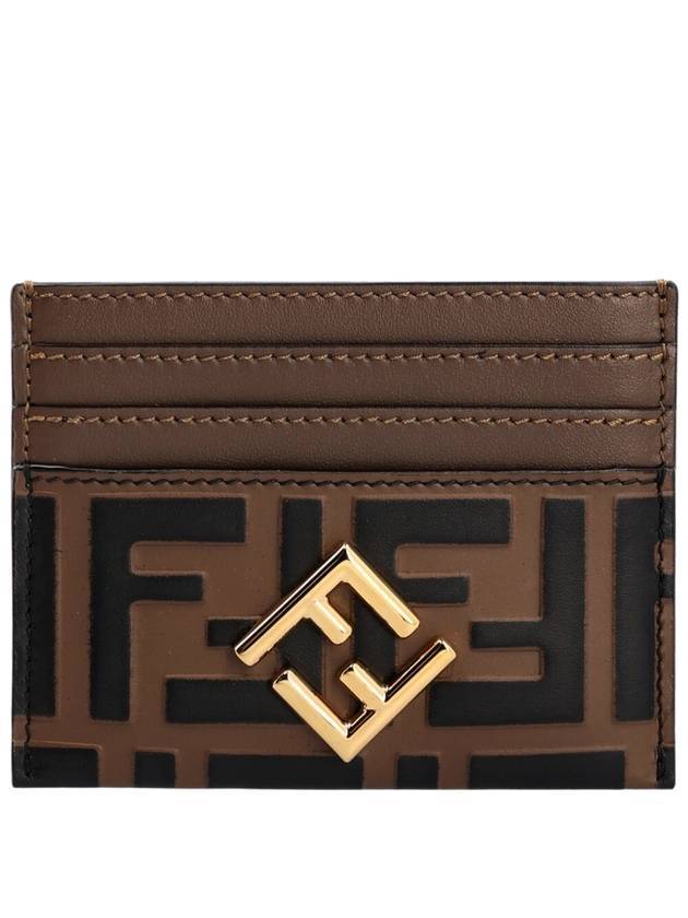 Logo Diamond Leather Card Wallet Brown - FENDI - BALAAN 2