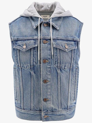 Union Wash Denim Sleeveless Trucker Jacket Blue - CELINE - BALAAN 1