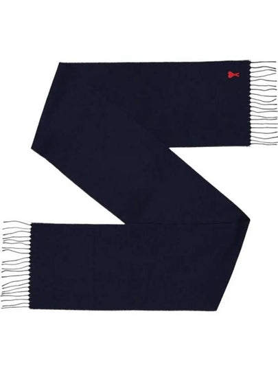 Small Heart Logo Wool Scarf Navy - AMI - BALAAN 2