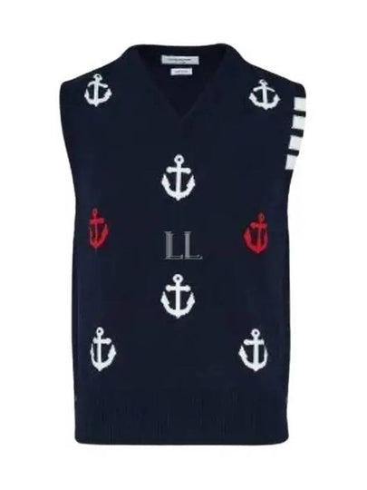 Anchor Pattern Knit Cotton Vest Navy - THOM BROWNE - BALAAN 2