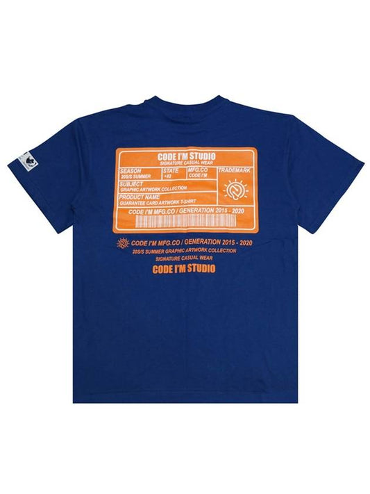 Guarantee card printing overfit short sleeve t-shirt blue - CODE I'M - BALAAN 2