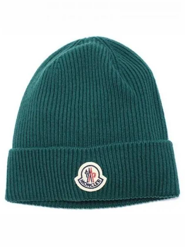 3B70500 A9342 865 Logo Patch Beanie Green Hat TJ 271803 - MONCLER - BALAAN 1