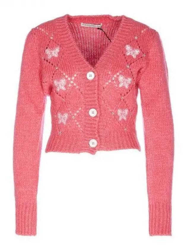 Embroidered Butterfly Pointel Alpaca Cardigan Pink - ALESSANDRA RICH - BALAAN 2