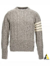 Donegal Twist Cable 4-Bar Classic Crewneck Knit Top Light Grey - THOM BROWNE - BALAAN 2