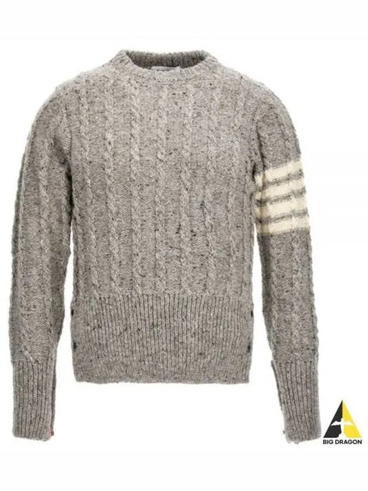 Donegal Twist Cable 4-Bar Classic Crewneck Knit Top Light Grey - THOM BROWNE - BALAAN 2