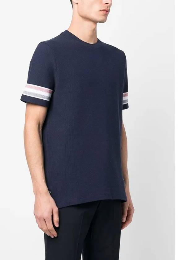 Textured Cotton Stripe Short Sleeve T-Shirt Navy - THOM BROWNE - BALAAN 5