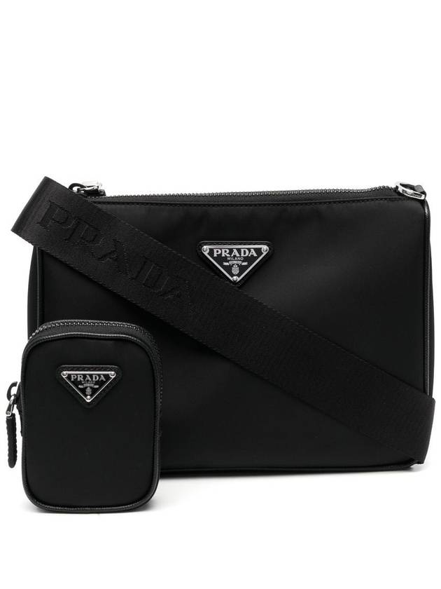 Triangle Logo Re-Nylon Saffiano Leather Shoulder Bag Black - PRADA - BALAAN 2