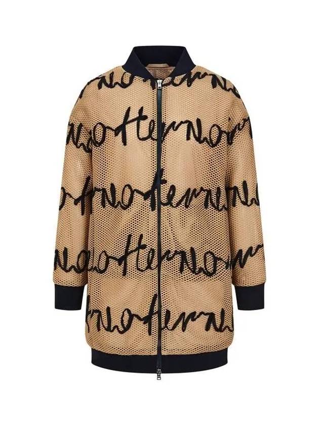 Women s Logo Pattern Net Zip up Coat Beige - HERNO - BALAAN 1