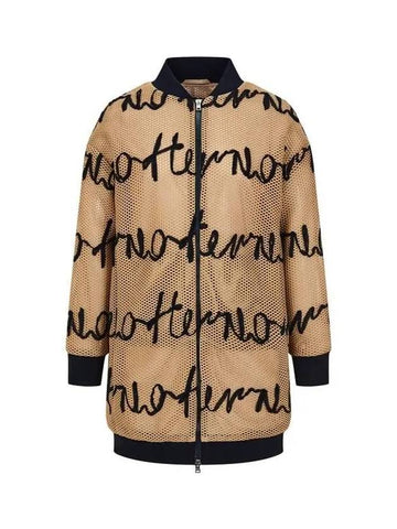 Women s Logo Pattern Net Zip up Coat Beige - HERNO - BALAAN 1