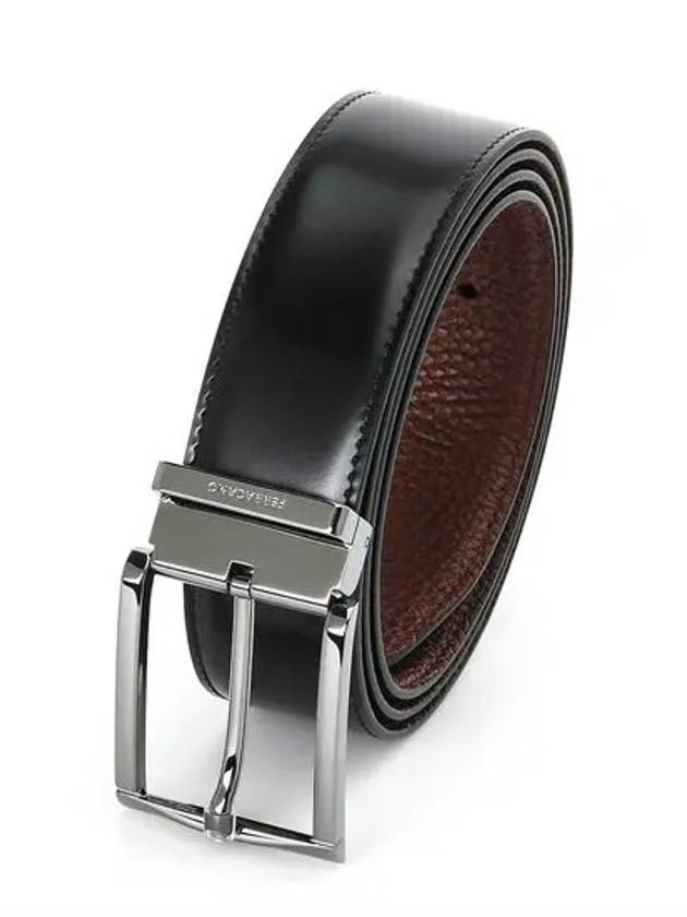 Square Reversible Leather Belt Black - SALVATORE FERRAGAMO - BALAAN 2