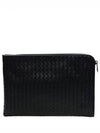 Intrecciato Weaving Zipper Medium Clutch Bag Black - BOTTEGA VENETA - BALAAN 2