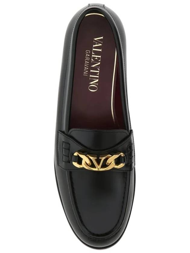 Men's V Logo Chain Leather Loafers Black - VALENTINO - BALAAN 5